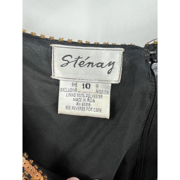 Stenay Vintage black and gold sequin 100% silk long cocktail dress size 10 - Picture 7 of 7